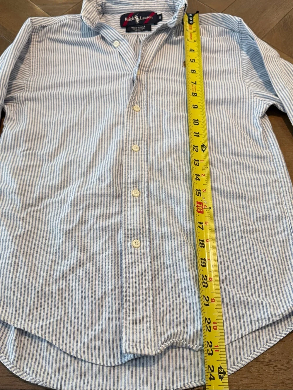 Ralph Lauren Boys Blue White Striped Oxford Button Down Shirt Size 8 Vintage